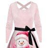 Robe Mi-Longue de Noël Croisée Ceinturée Bonhomme de Neige et Flocon de Neige Imprimés à Manches Longues - Rose clair XXXXXL | US 20