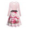 Robe Mi-Longue de Noël Croisée Ceinturée Bonhomme de Neige et Flocon de Neige Imprimés à Manches Longues - Rose clair XXXXXL | US 20