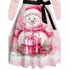 Robe Mi-Longue de Noël Croisée Ceinturée Bonhomme de Neige et Flocon de Neige Imprimés à Manches Longues - Rose clair XXXXXL | US 20