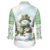 Chemise de Noël Boutonnée Flocon de Neige Mignon Imprimé à Manches Longues - Vert clair 5XL