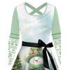 Robe Mi-Longue de Noël Croisée Ceinturée Flocon de Neige et Bonhomme de Neige Imprimés à Manches Longues - Vert clair XXXXXL | US 20