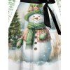 Robe Mi-Longue de Noël Croisée Ceinturée Flocon de Neige et Bonhomme de Neige Imprimés à Manches Longues - Vert clair XXXXXL | US 20