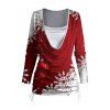 Christmas Snowflake Print Cinched Faux Twinset T-shirt and Elastic Waist Leggings Outfit - Rouge S | US 4