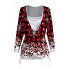 Christmas Snowflake Print Cinched Faux Twinset T-shirt and Elastic Waist Leggings Outfit - Rouge foncé S | US 4