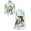 Christmas Snowflake Snowman Print Long Sleeve Belted Dress And Button Up Shirt Matching Outfit - Vert clair S | US 4