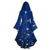 Robe à Capuche Mi-Longue Haute Basse Etoile Lumière et Flocon de Neige de Noël Imprimés à Manches Evasées - Bleu S | US 4