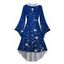 Robe à Capuche Mi-Longue Haute Basse Etoile Lumière et Flocon de Neige de Noël Imprimés à Manches Evasées - Bleu M | US 6