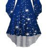 Robe à Capuche Mi-Longue Haute Basse Etoile Lumière et Flocon de Neige de Noël Imprimés à Manches Evasées - Bleu XXL | US 14