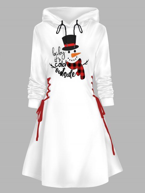 Robe courte trapèze à manches longues et capuche à lacets et motif élan de Noël