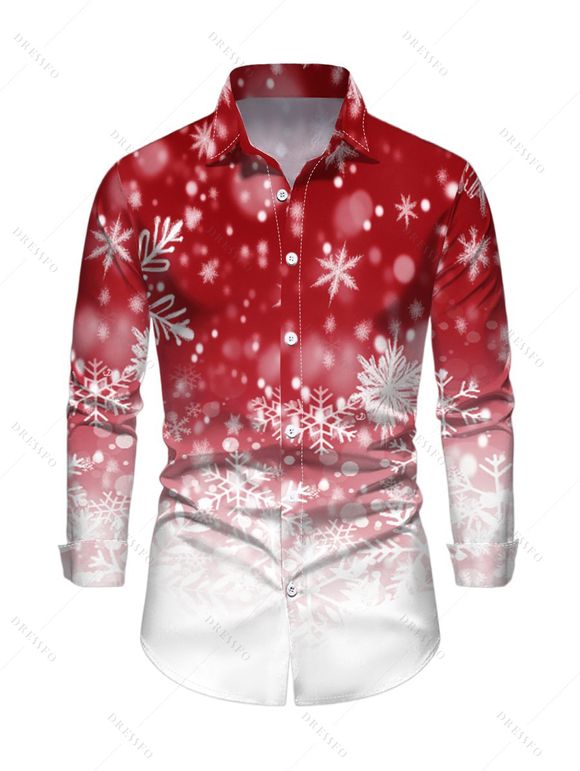 Chemise Décontractée Flocon de Neige Ombré Manches Longues à Col Relevé - Rouge 4XL