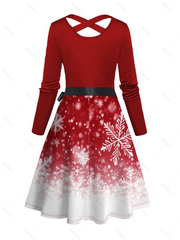 Robe Ligne A Ceinturée Croisé Ombré Flocon de Neige et Nœud Papillon à Taille Haute - Rouge XXXL | US 16
