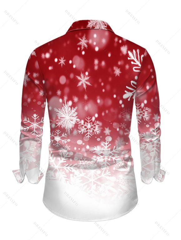Christmas Ombre Snowflake Print Crisscross Bowknot Belted Dress and Long Sleeve Turn Down Collar Shirt Outfit - Rouge S | US 4