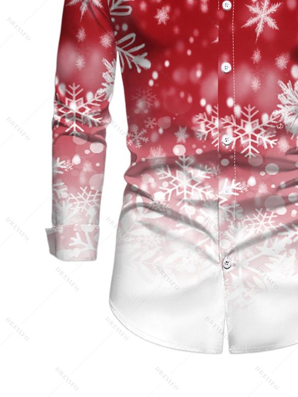 Christmas Ombre Snowflake Print Crisscross Bowknot Belted Dress and Long Sleeve Turn Down Collar Shirt Outfit - Rouge S | US 4