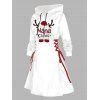 Mini Robe à Capuche de Noël Motif de Lettre à Manches Longues à Lacets - Rouge foncé XXL | US 14