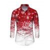 Chemise Décontractée Flocon de Neige Ombré Manches Longues à Col Relevé - Rouge 3XL
