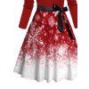 Robe Ligne A Ceinturée Croisé Ombré Flocon de Neige et Nœud Papillon à Taille Haute - Rouge XXXXL | US 18
