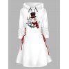 Christmas Hat Letters Pattern Lace Up Hooded Dress Long Sleeve A Line Mini Dress