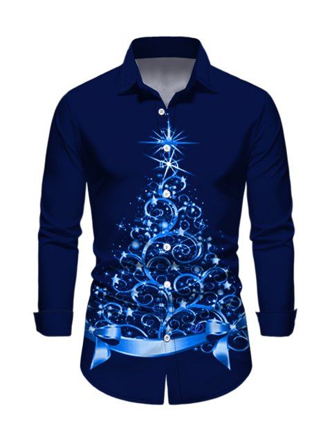 Chemise avec Boutons à Manches Longues et à Col Rabattu avec Imprimé Sapin de Noël