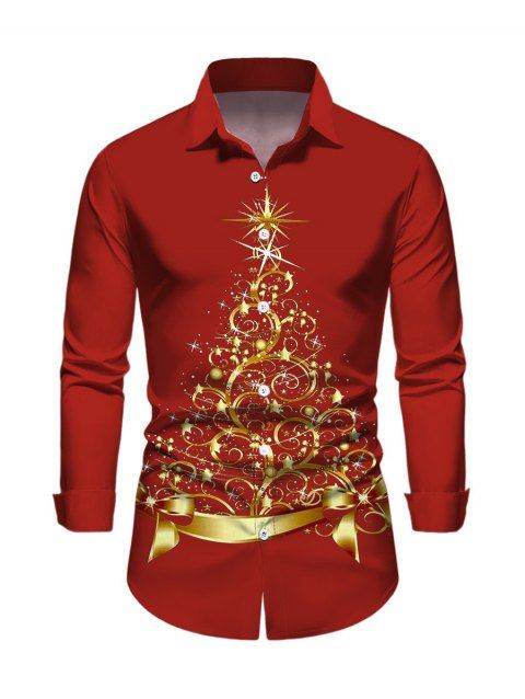 Chemise avec Boutons à Manches Longues et à Col Rabattu avec Imprimé Sapin de Noël