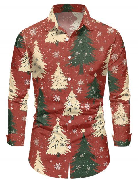 Chemise Boutonnée Imprimé Flocon de Neige et Sapin de Noël à Manches Longues