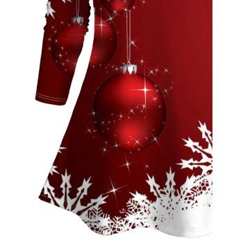 Christmas Ball Snowflake Print Contrast Color T-shirt Long Sleeve V Neck Casual Tee