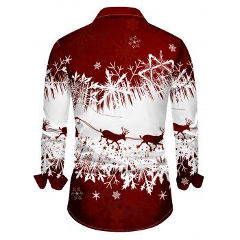 Christmas Snowflake Elk Sleigh Ride Print Crisscross Bowknot Belted Dress And Long Sleeve Shirt Matching Outfit