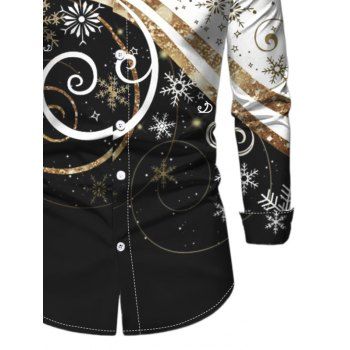 Christmas Glitter Snowflake Print Contrast Color Shirt Button Up Long Sleeve Casual Shirt