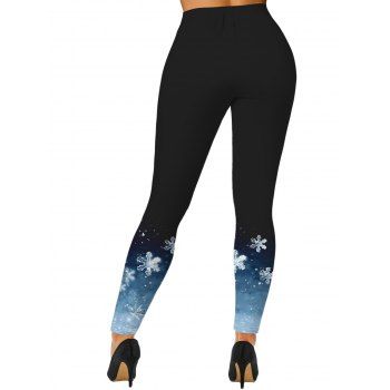 Christmas Snowflake Ombre Print Leggings Long High Waist Skinny Leggings