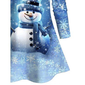 Christmas Snowman Snowflake Print T-shirt V Neck Long Sleeve Waisted Casual Tee
