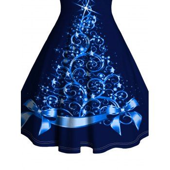 Christmas Tree Light Point Print Mini Dress Faux Fur Panel Ruched Bust Sweetheart Neck Tank Dress