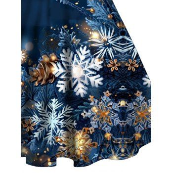 Christmas Snowflake Light Point Print Mini Dress Faux Fur Panel Ruched Bust Sweetheart Neck Tank Dress