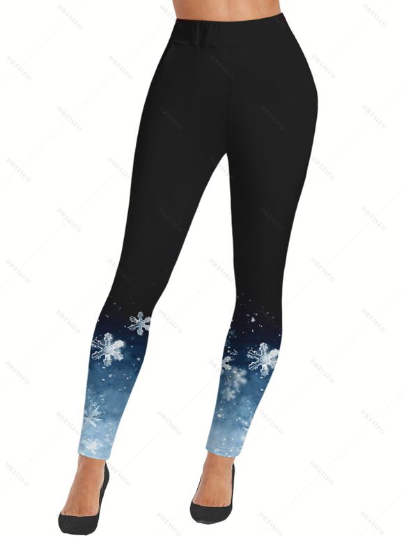 Leggings Skinny Long Imprimé Ombré Flocon de Neige de Noël à Taille Haute - Noir XL | US 12