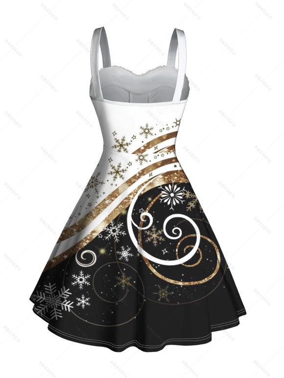 Mini Robe Ligne A Flocon de Neige Imprimée en Fausse Fourrure à Paillettes - Noir XXXL | US 16