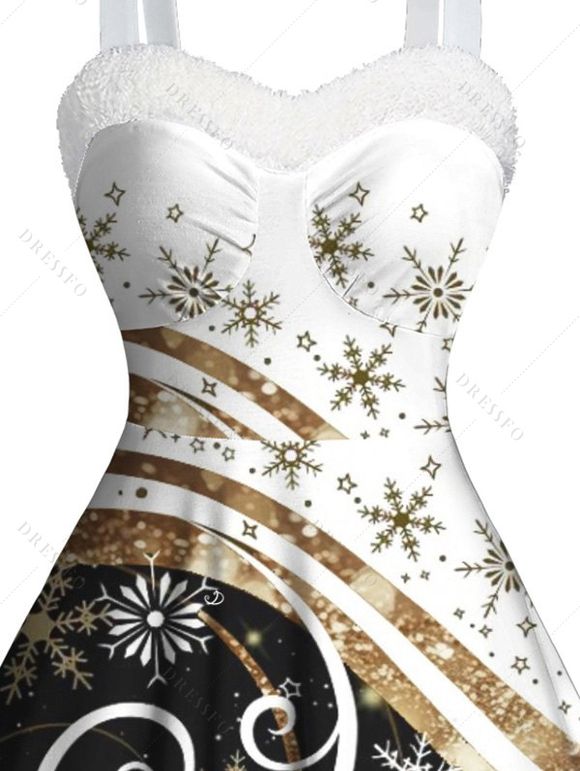 Mini Robe Ligne A Flocon de Neige Imprimée en Fausse Fourrure à Paillettes - Noir XXXL | US 16