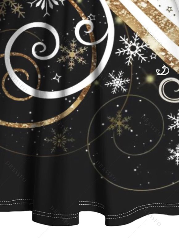 Mini Robe Ligne A Flocon de Neige Imprimée en Fausse Fourrure à Paillettes - Noir XXXL | US 16