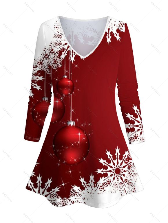 Christmas Snowflake Print Long Sleeve T-shirt And Leggings Matching Outfit - Rouge S | US 4