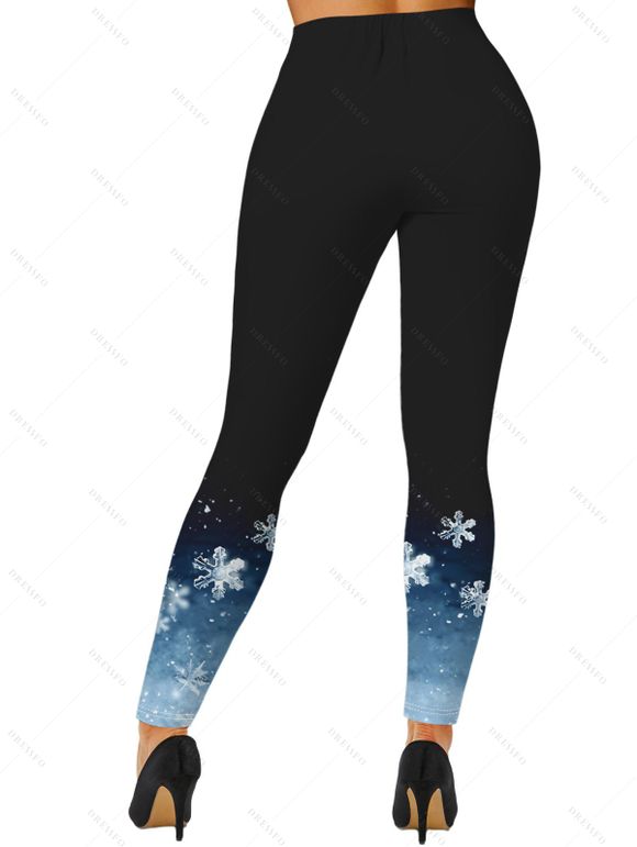 Christmas Snowflake Ombre Print V Neck Long Sleeve T-shirt And Skinny Leggings Outfit - Bleu S | US 4