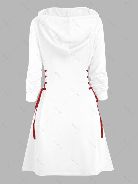 Robe Courte Trapèze à Capuche à Lettre à Manches Longues à Lacets - Blanc XL | US 12