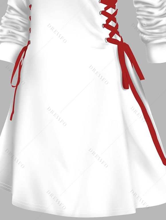 Robe Courte Trapèze à Capuche à Lettre à Manches Longues à Lacets - Blanc XL | US 12