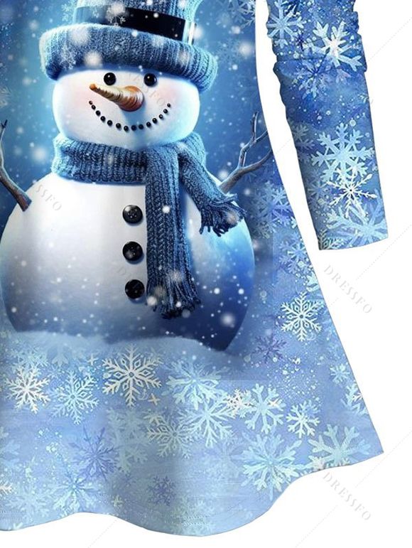 T-shirt Décontracté de Noël Flocon de Neige et Bonhomme de Neige Imprimés à Taille Haute à Manches Longues - Bleu profond XXXL | US 16