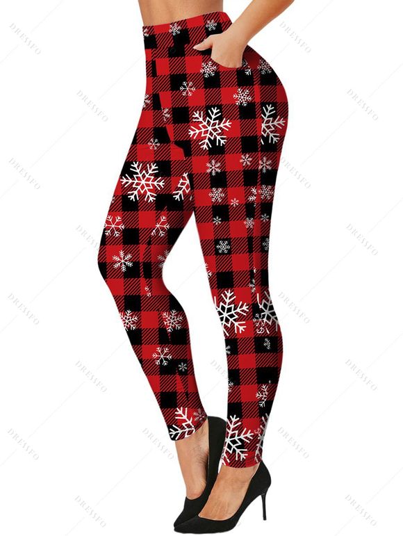 Legging à Imprimé Flocon de Neige de Noël - Rouge XXL | US 14