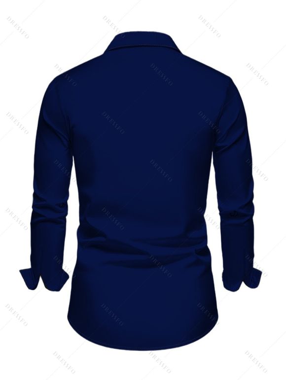 Chemise avec Boutons à Manches Longues et à Col Rabattu avec Imprimé Sapin de Noël - Bleu profond M