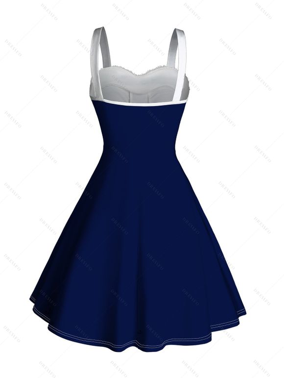 Mini Robe Arbre de Noël Imprimé Panneau en Fausse Fourrure à Volants - Bleu profond XXXL | US 16