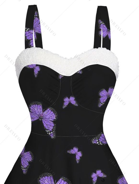 Mini Robe Papillon Imprimé Panneau en Fausse Fourrure à Volants - Concorde S | US 4