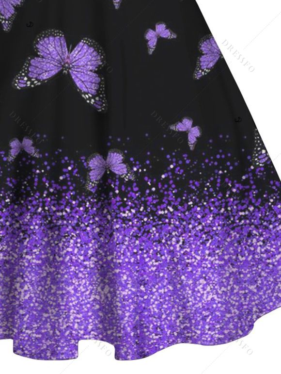 Mini Robe Papillon Imprimé Panneau en Fausse Fourrure à Volants - Concorde S | US 4