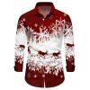 Chemise de Noël Boutonnée Cerf et Flocon de Neige Imprimés à Manches Longues à Col Relevé - Rouge foncé 5XL