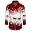 Chemise de Noël Boutonnée Cerf et Flocon de Neige Imprimés à Manches Longues à Col Relevé - Rouge foncé 5XL