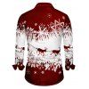 Chemise de Noël Boutonnée Cerf et Flocon de Neige Imprimés à Manches Longues à Col Relevé - Rouge foncé 5XL