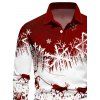 Chemise de Noël Boutonnée Cerf et Flocon de Neige Imprimés à Manches Longues à Col Relevé - Rouge foncé 5XL