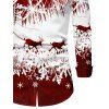 Chemise de Noël Boutonnée Cerf et Flocon de Neige Imprimés à Manches Longues à Col Relevé - Rouge foncé 5XL